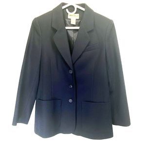 Eddie Bauer Women Blazer Jacket Sz Petite S Wool Blend Classic Navy Blue Lined